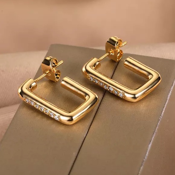 Square Geometric Crystal Hoops - Picture 3 of 5